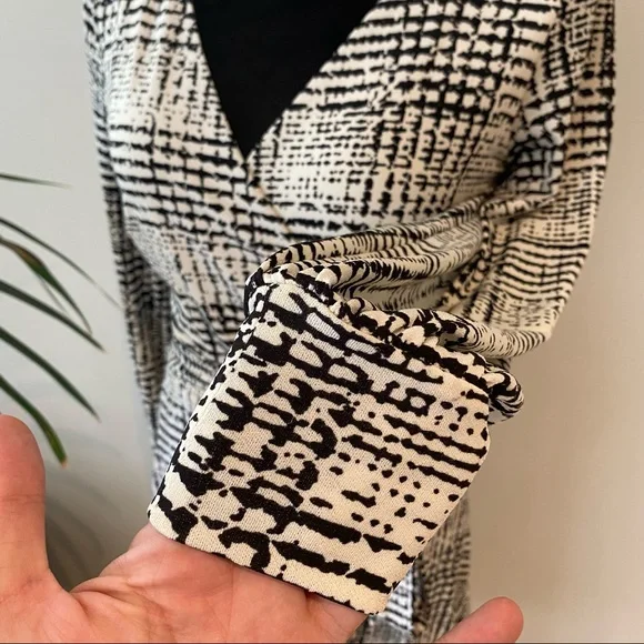 H&M Gingham White and black Faux Wrap Formal Midi Dress Long Sleeves Size 10 - Picture 5 of 10